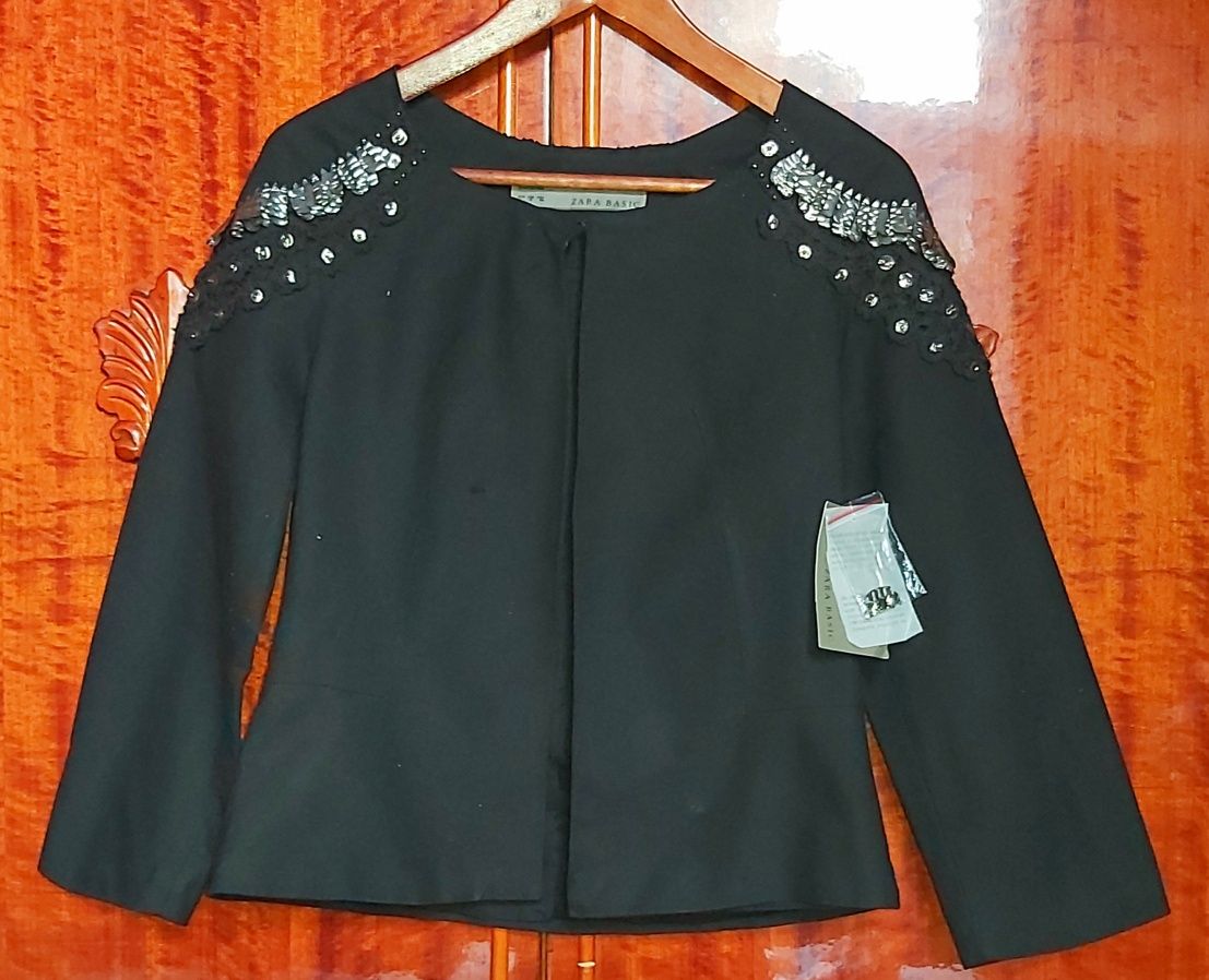 ZARA Basic Nowa Marynarka Kurtka Żakiet z haftem cekiny Rozmiar M