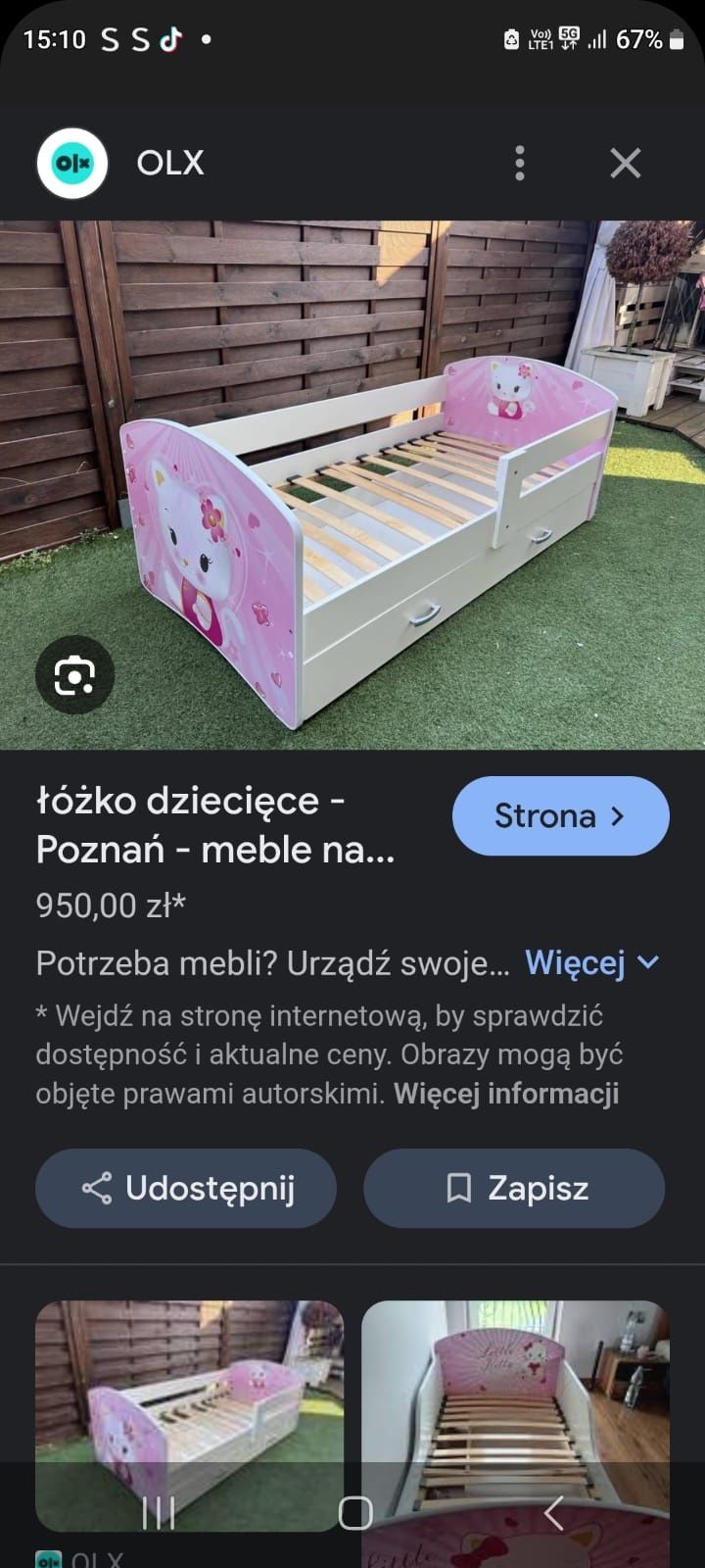 Łóżko dziecięce 90 na 200 z materacem hello kitty