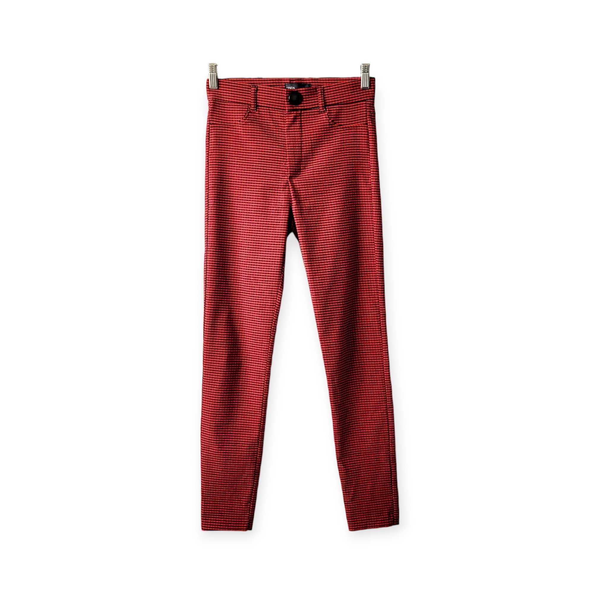 Czerwone czarne długie spodnie damskie S Zara wysoki stan w kratkę