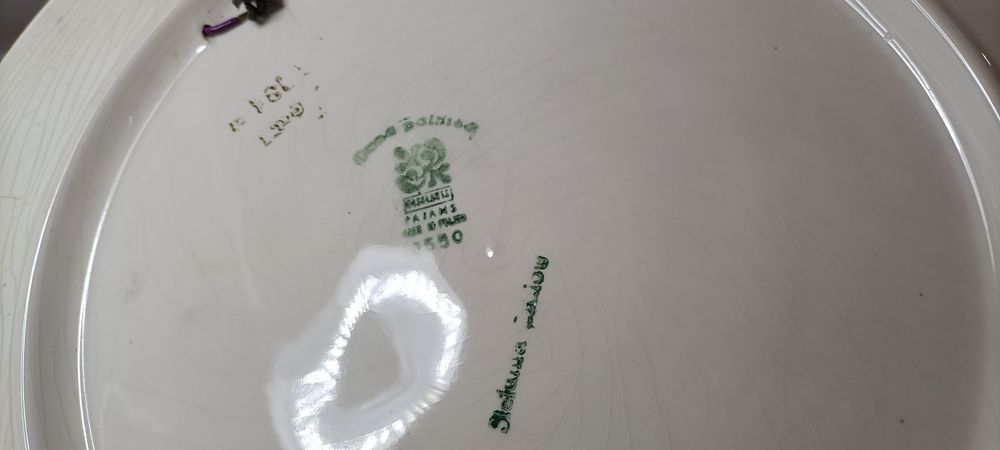 Fajans Włocławek duży malowany talerz z ptaszkiem 31 cm