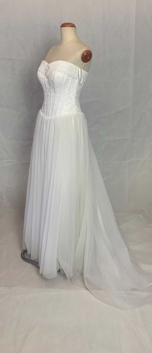 Nowa suknia ślubna 38 M Princessa biała srebrna gorset glamour tren