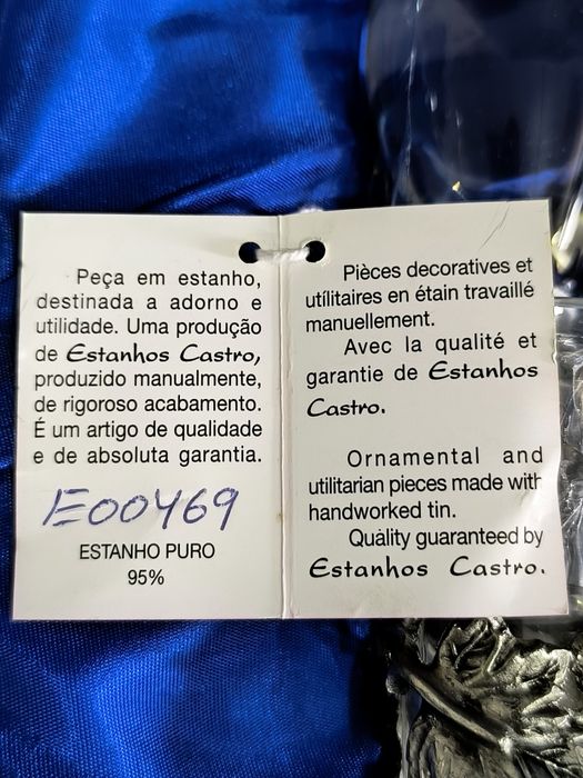 Conjunto decantador e duas taças Criações Castro (estanho puro)