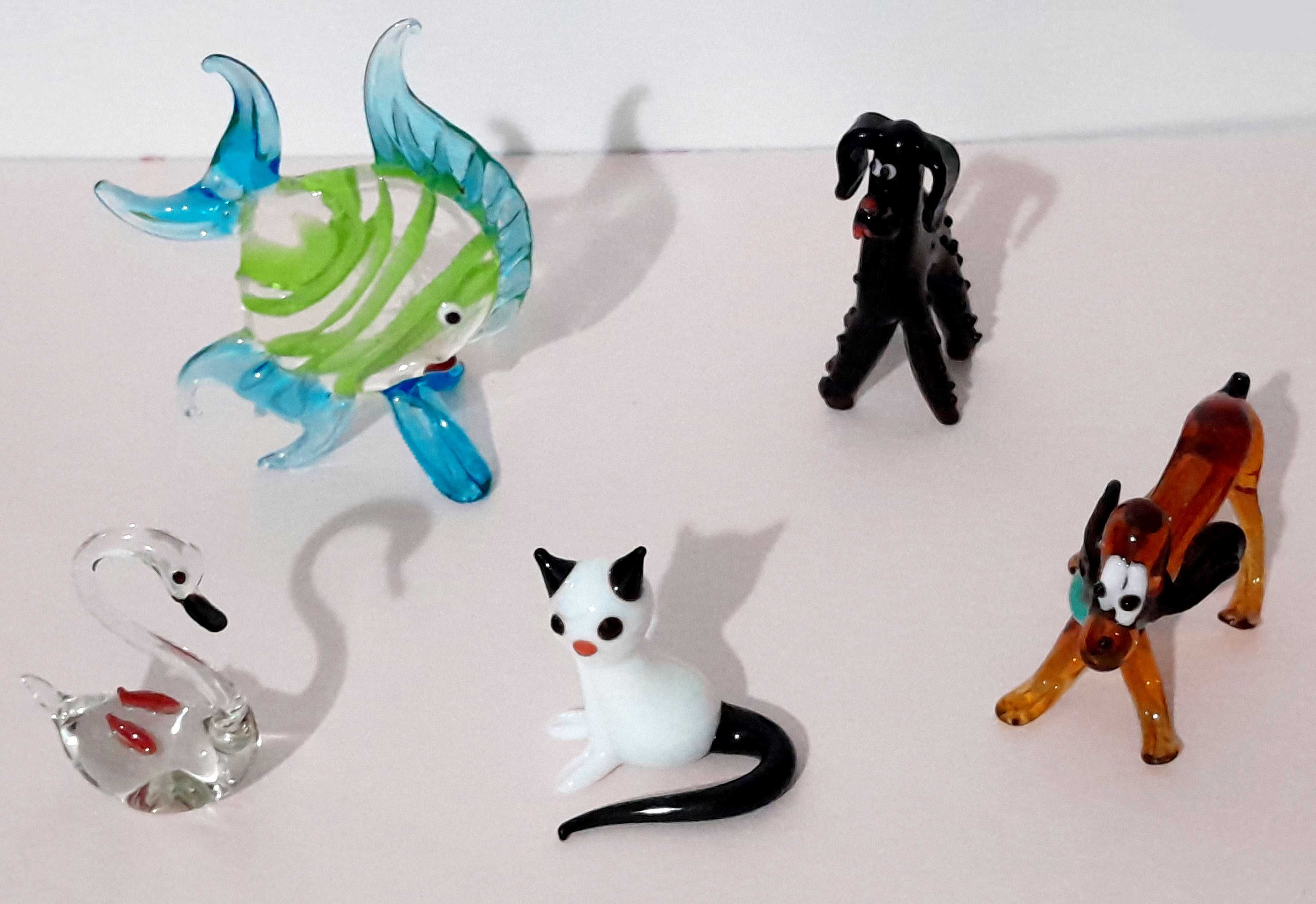 Figuras em vidro soprado antigas - Peixe, Cisne, Cães e Gato - Conj. 1