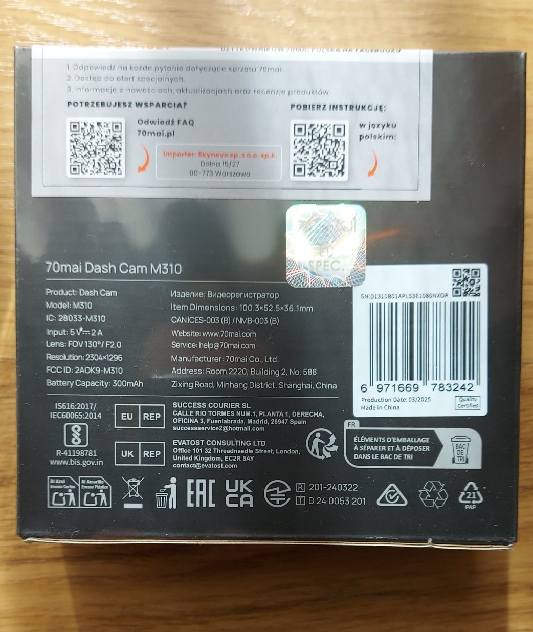 Wideorejestrator kamera samochodowa 70mai M310 Dash Cam QHD Wi-Fi