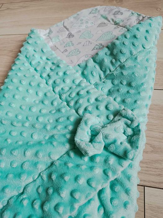 Zestaw pościeli dla niemowlaka kołderka do wózka becik miętowy minky