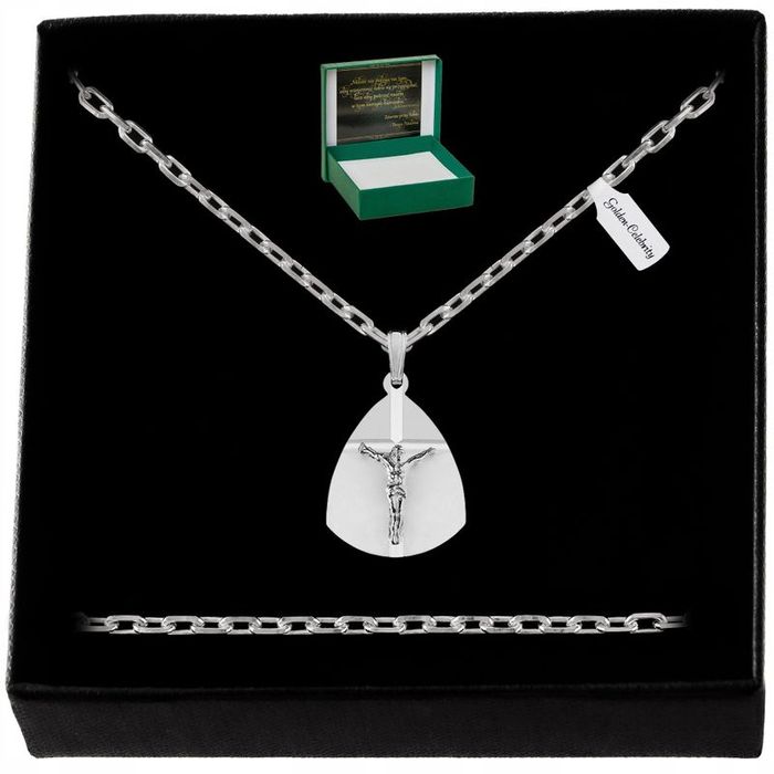 Piękny Srebrny Łańcuszek Komunijny Medalik Jezus 925 Pamiątka Bierzmow