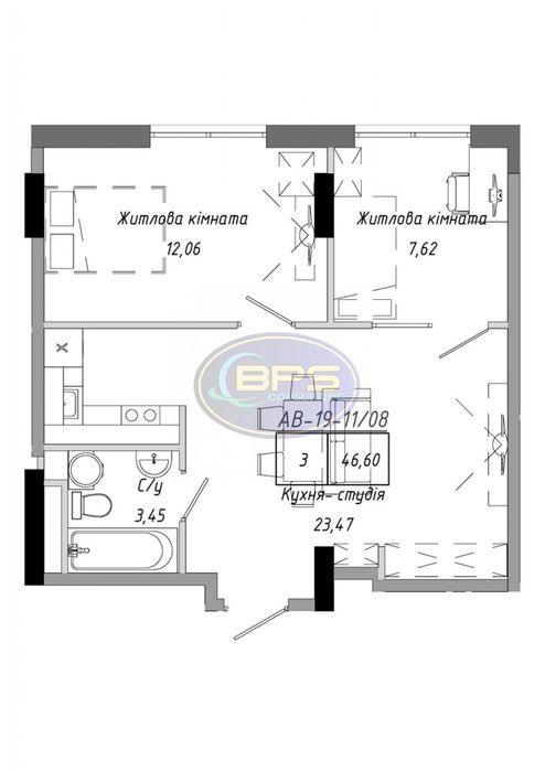 2-кімнатна квартира, без ремонту, від забудовників, ЖК