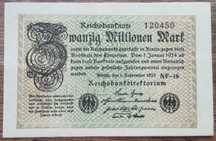 Banknot Niemcy 20 millionen mark 1923r. - stan I