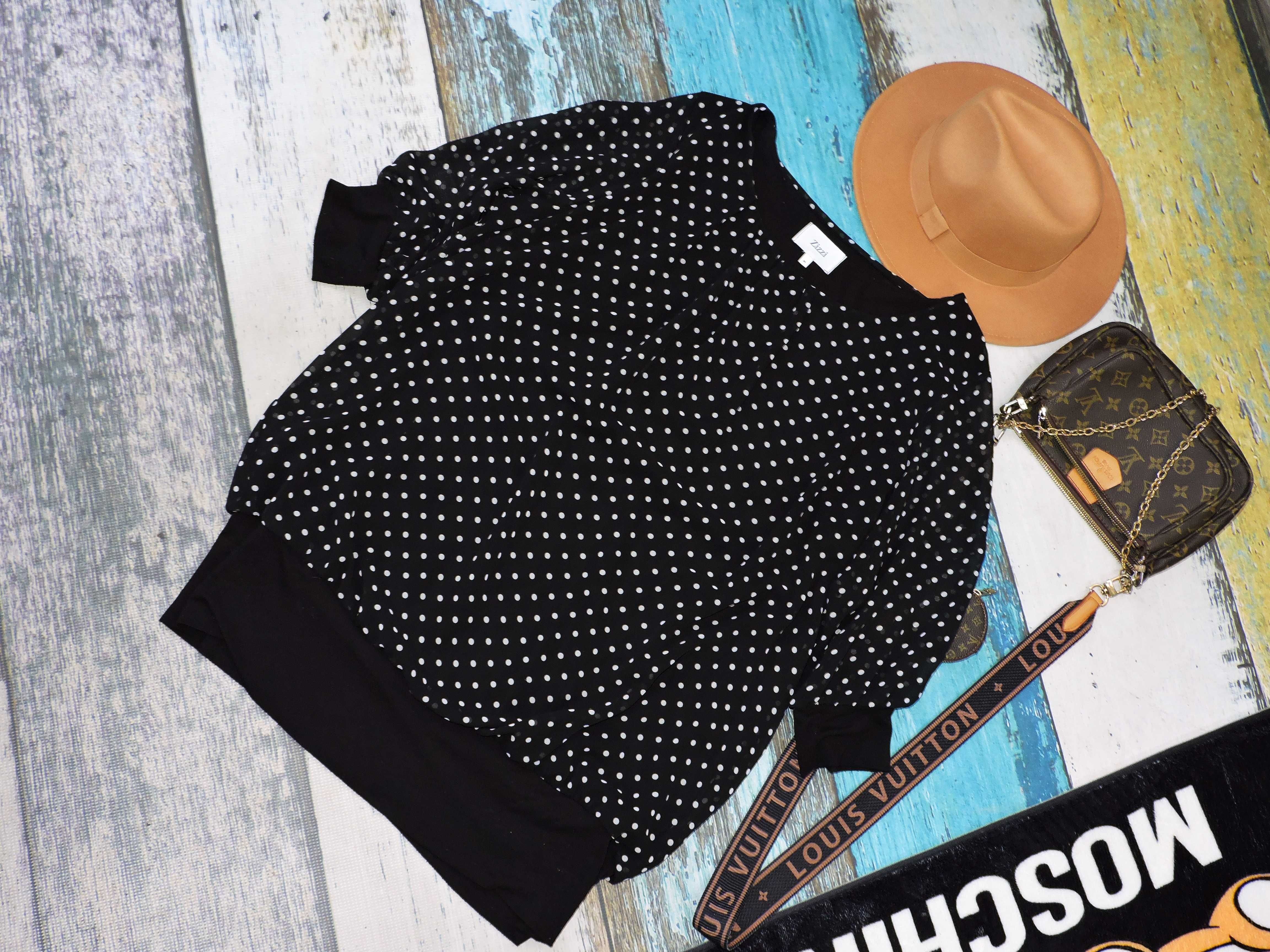 Zizzi Bluzka tunika plus size groszki black white 46/48