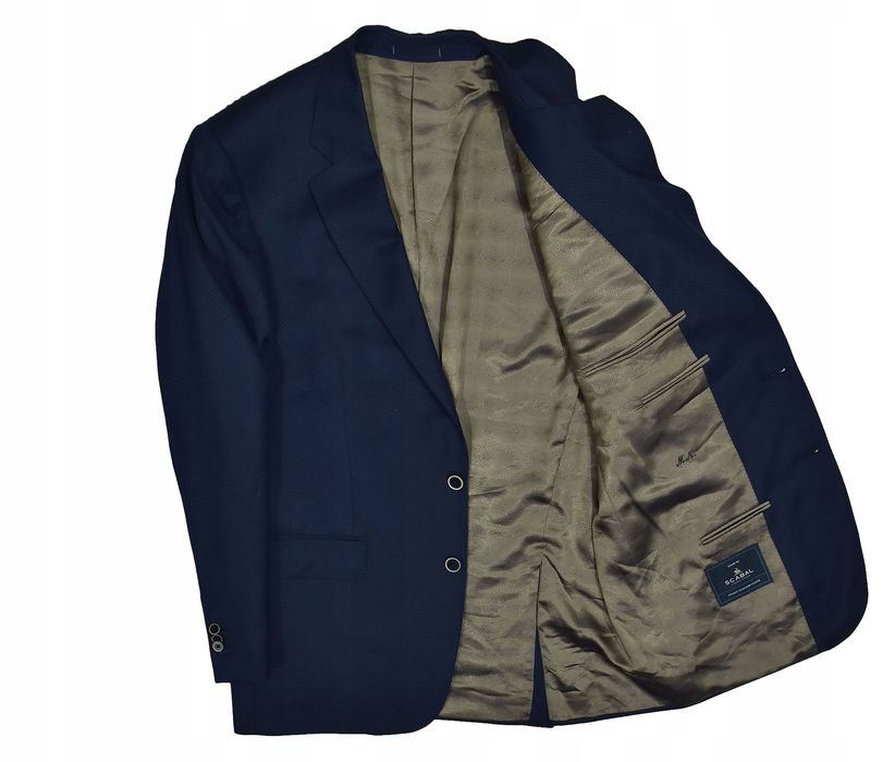 Scabal Granatowa Wełniana Marynarka Z Szampańską Podszewką 56
