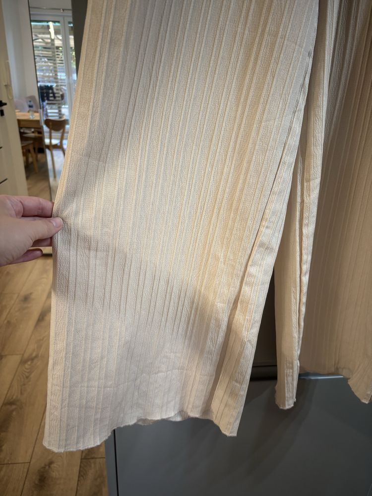 Szerokie zwiewne spodnie na lato wide leg tall roz S/