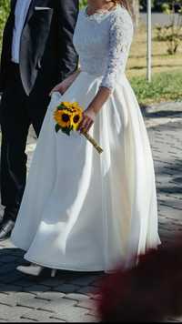 Suknia ślubna ivory 36 38 gipiura koronka muślin