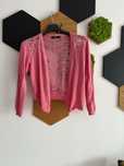 Sweter 12 L różowy bolerko narzutka z koronką new look petite
