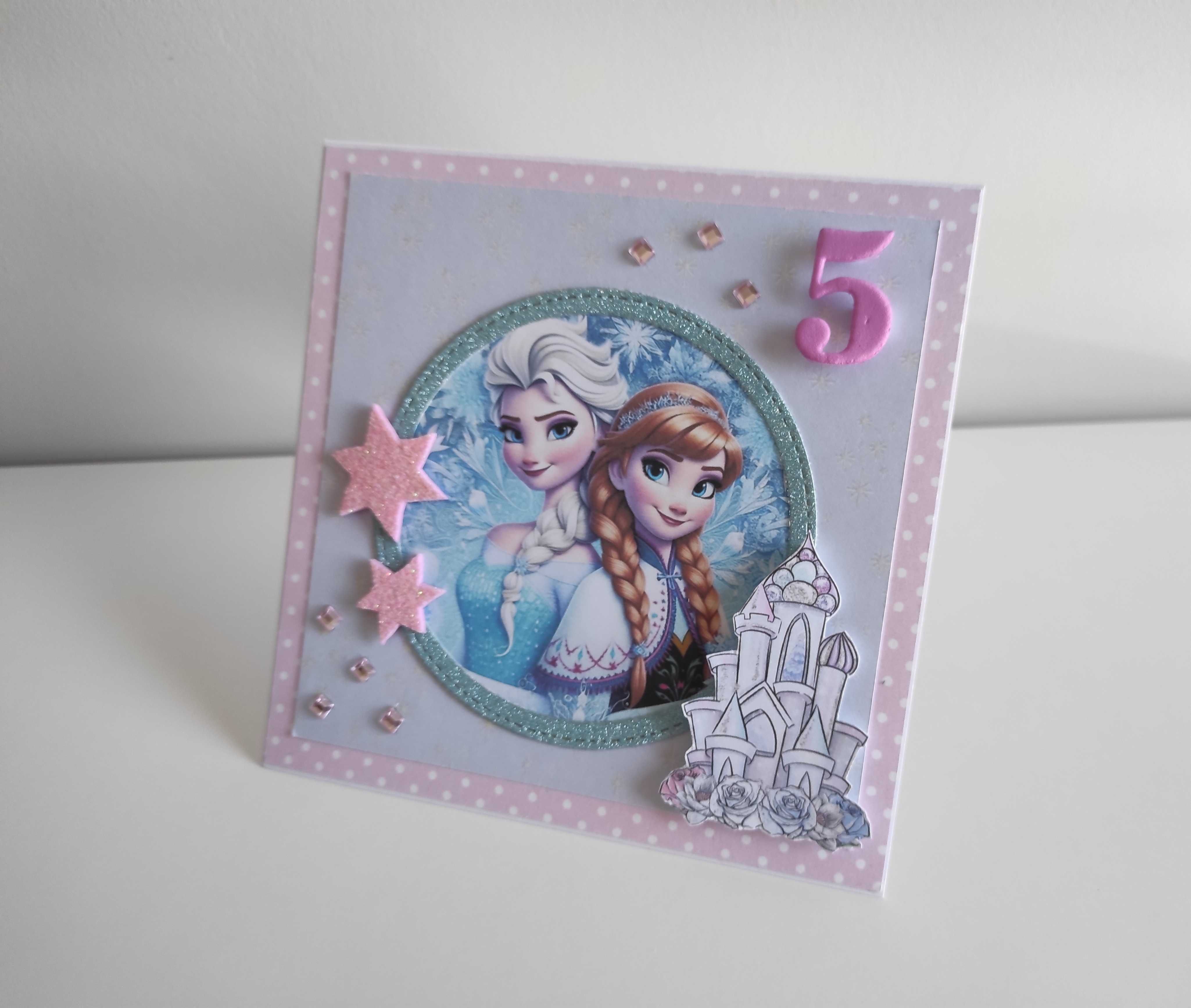 Kartka urodzinowa ręcznie robiona Kraina lodu Anna i Elsa