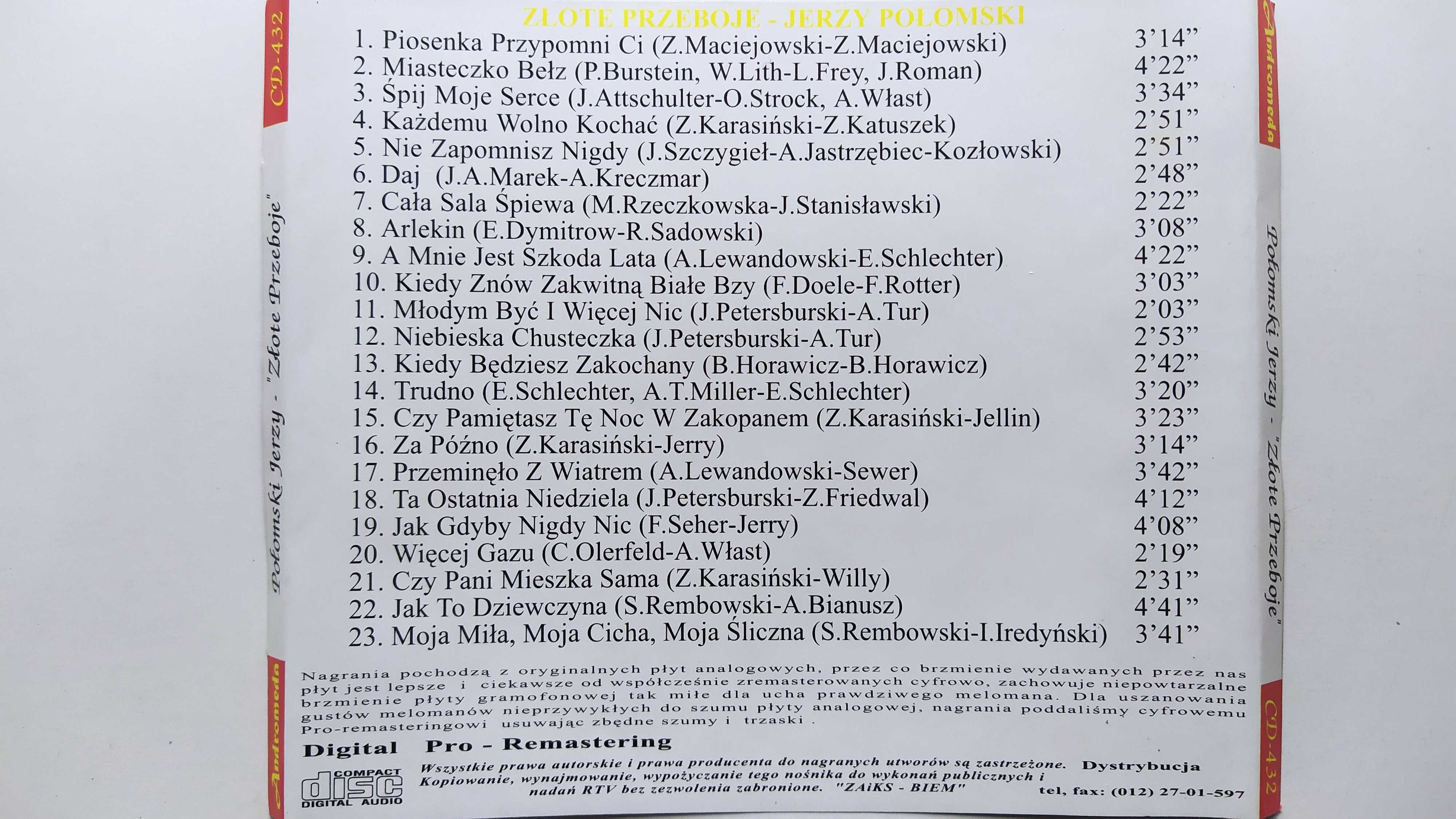 Jerzy Połomski Złote Przeboje Andromeda płyta CD