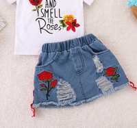 Костюм 5-6 років футболка + джинсова спідниця/ юбка с вышивкой розы