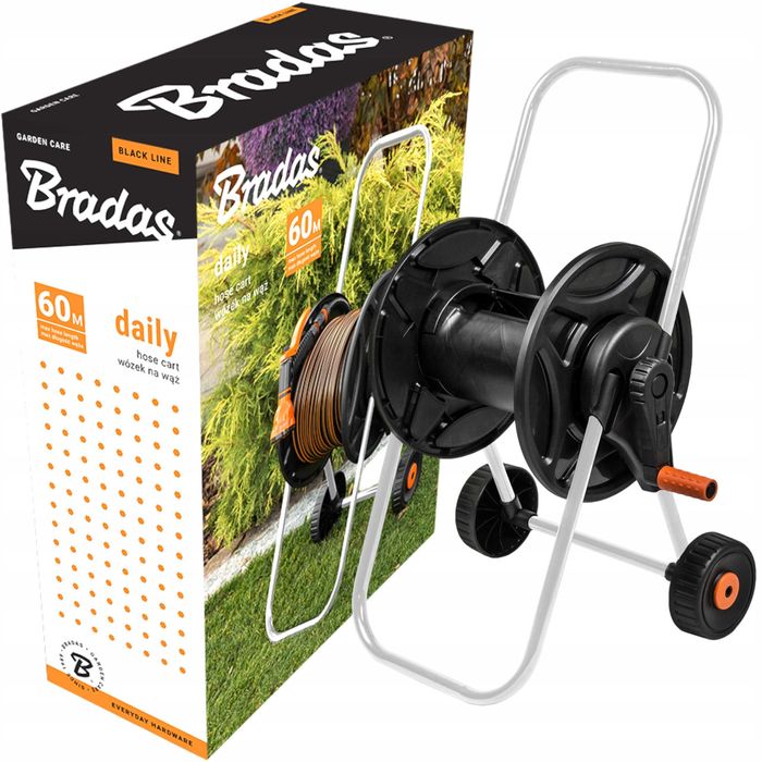 CAŁY ZESTAW Wąż ogrodowy 50m na bębnie wózku zwijany pistolet PREMIUM