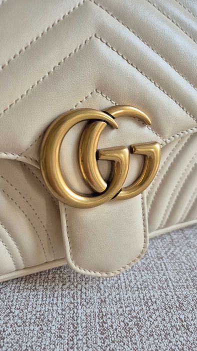 Torebka Gucci Marmont, skóra, skórzana, luksusowa, kremowa, ecru