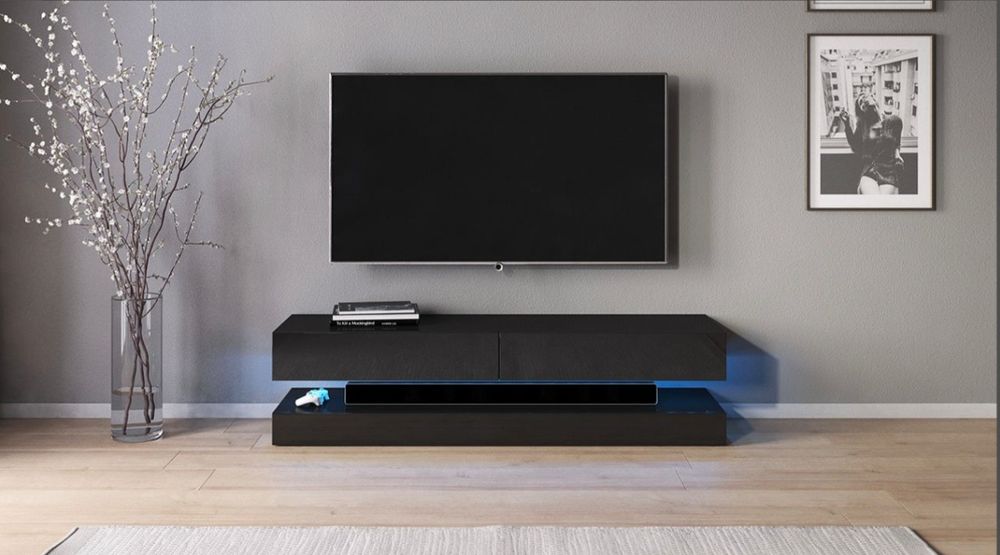 NOWA szafka RTV FLY 140 cm czarny/czarny połysk