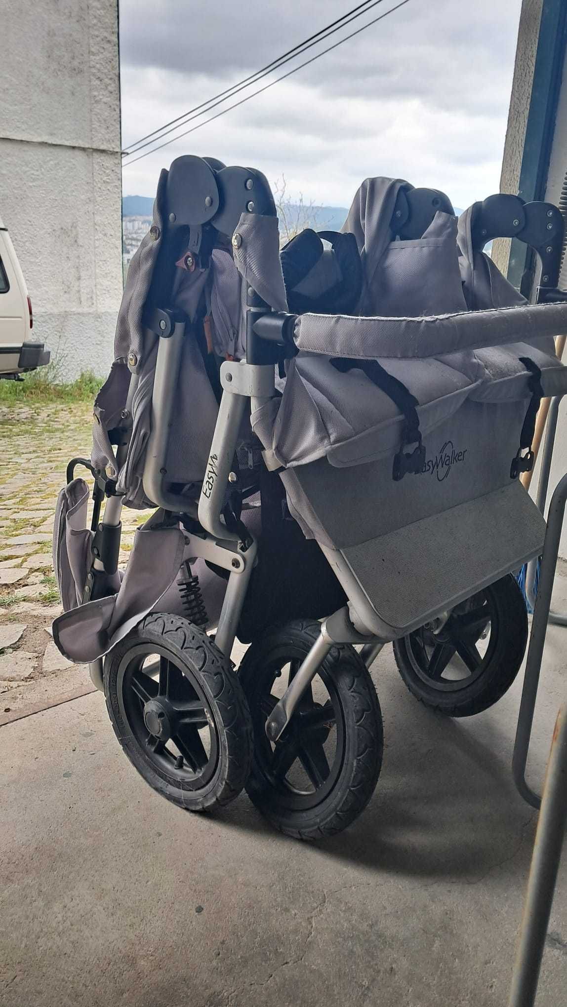 Carrinho de bebé duplo, gémeos, dobrável com capa de chuva, caminhadas