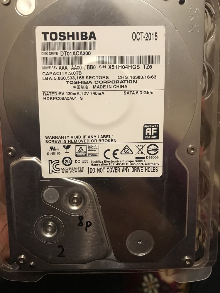 HDD жорсткий диск  3Tb/Тб, вінчестер Toshiba DT01ACA300