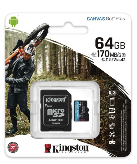 Карта памяти Kingston Canvas Go! Plus microSDXC 64GB UHS-I U3 V30
