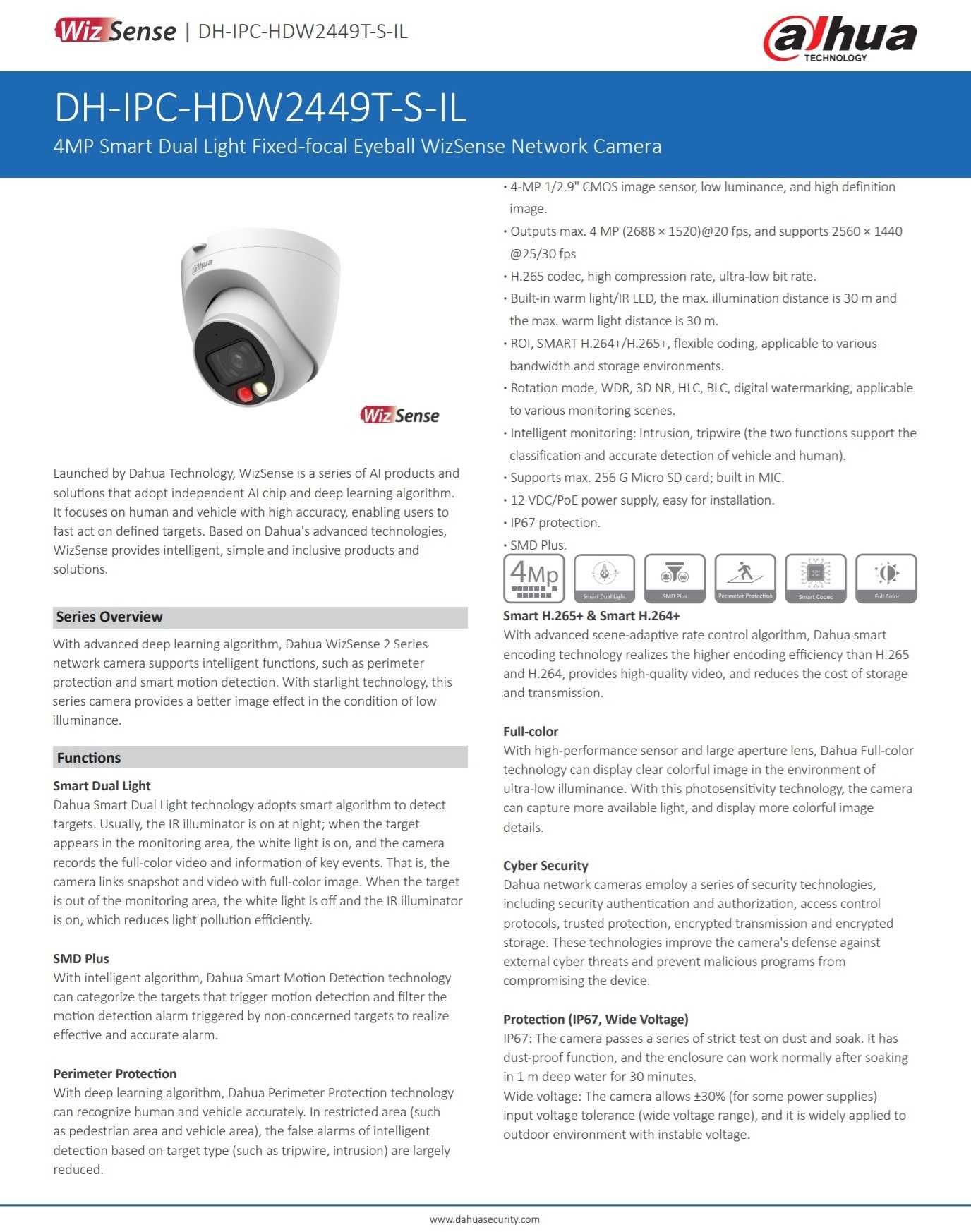 IP камера 4 мп Dahua IPC-HDW2449T-S-IL - WizSense + Dual Light