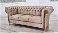 Sofa Chesterfield GLAMOUR skóra naturalna + złoto