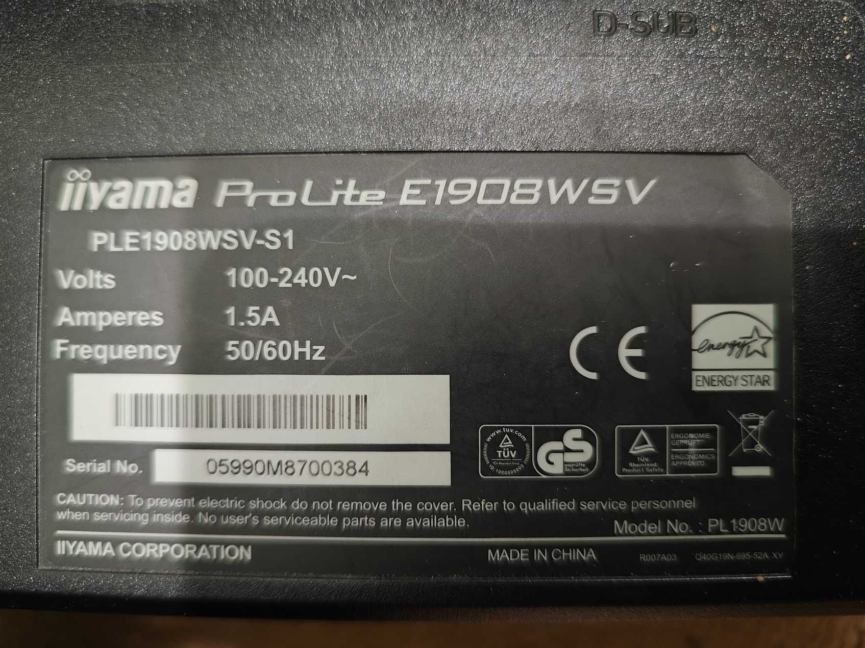 монитор iiyama prolite e1908wsv