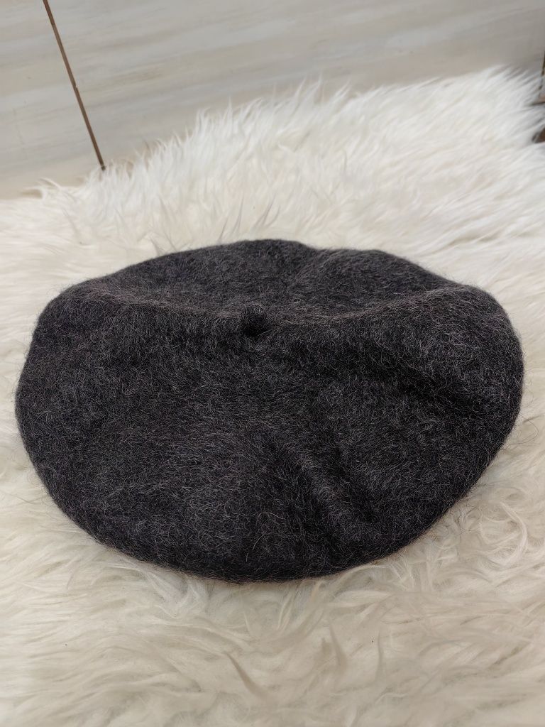 Ciemnoszary szary wełniany beret Vintage