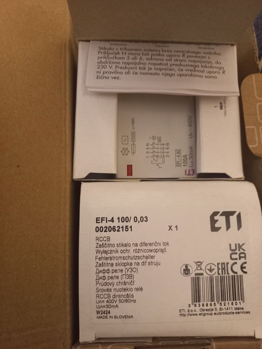 Диф. реле EFI-4 100/0.03 AC 10ka, ETI