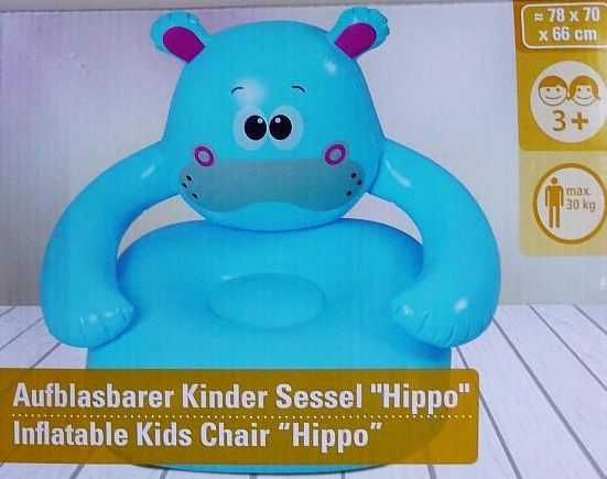 Fotel Fotelik Pufa Dmuchany dla Dzieci Hippo 78x70x66cm niebieski