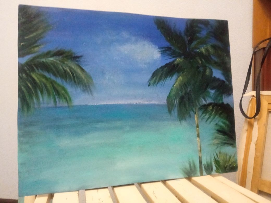 Картина маслом Мальдивы пальмы лето море