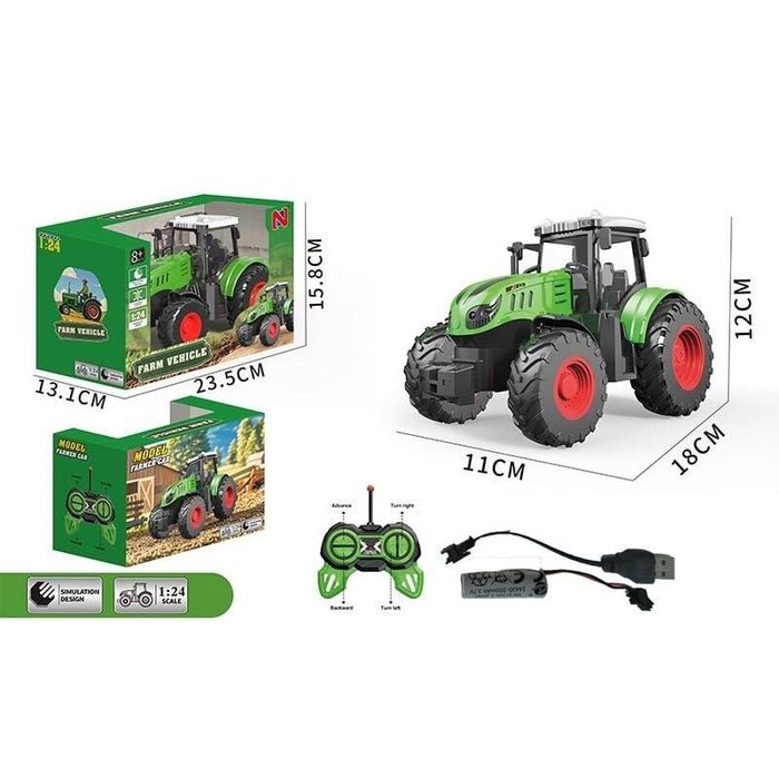 Трактор на радіокеруванні,трактор з причепом на пульті, металевий