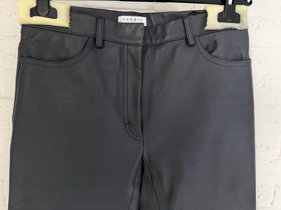 Шкіряні штани Sandro сірі, розмір 36 EU, натуральна шкіра