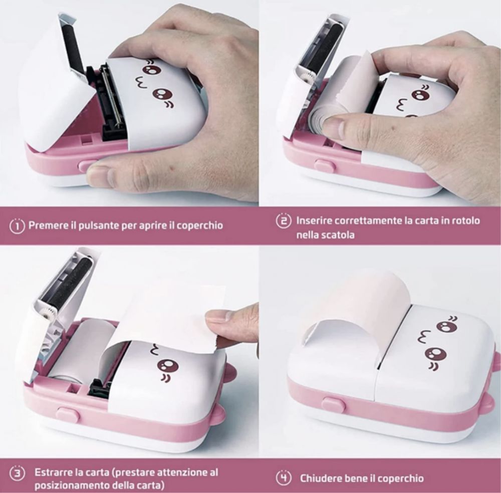 Mini impressora térmica portátil bluethooth,em duas cores,azul e rosa