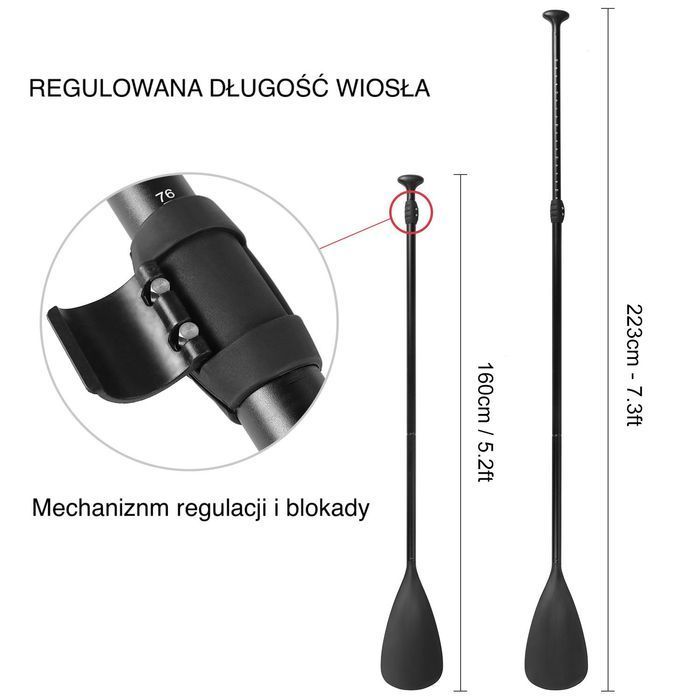 Wiosło 2w1 do SUP Kajak Dwustronne Regulowane Składane Paddleboard