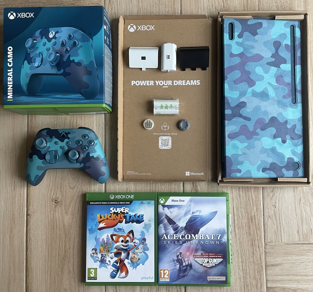 Comando Xbox One (Blue Camo) + Capa Series X +2Jogos + (Extras Oferta)