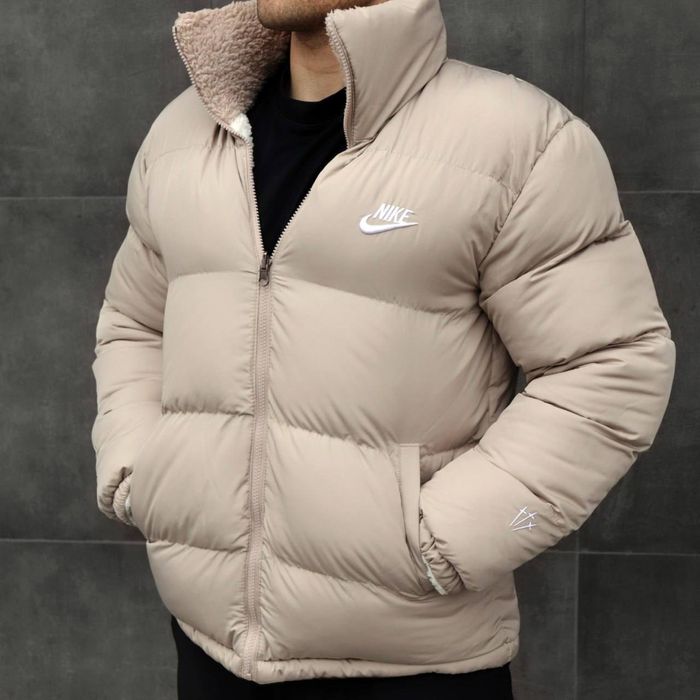 Двухстороння куртка Nike кремова найк пуховик теді S M L XL