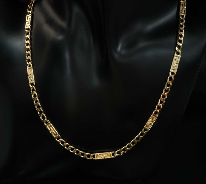 Złoto 585 - złoty łańcuszek pancerka z Greckim Wzorem 60 cm