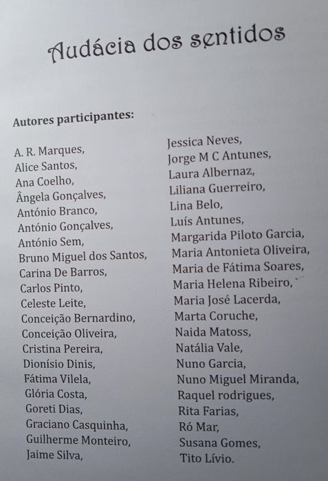 Audácia dos Sentidos  - Antologia 
Antologia Poética