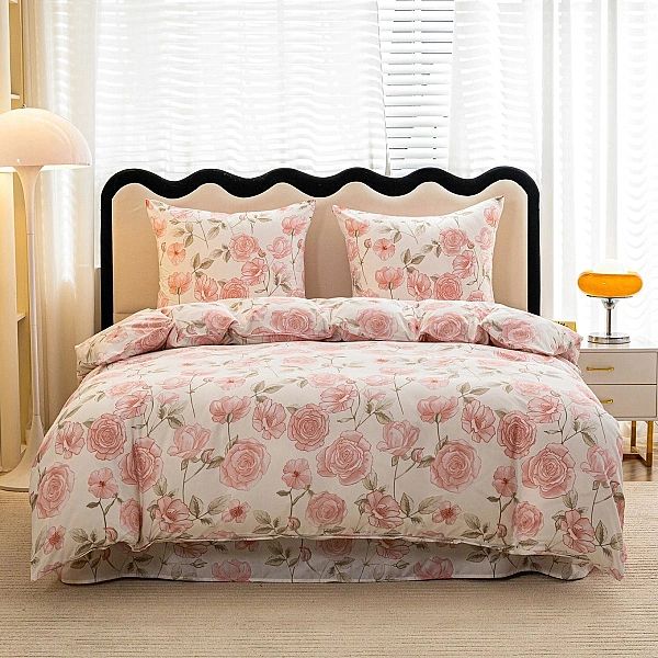 Pościel 200x220/3 części komplet poszewki 70x80 satynowa Maria kwiaty