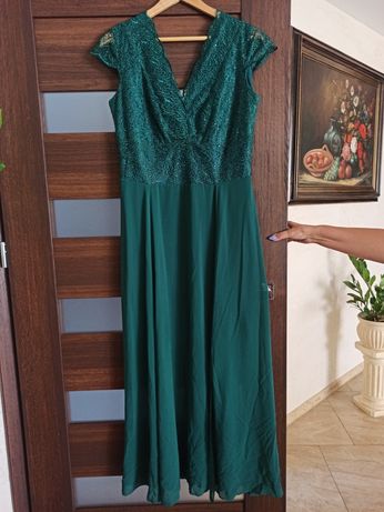 Koronkowa sukienka wesele butelkowa zieleń rozmiar 40