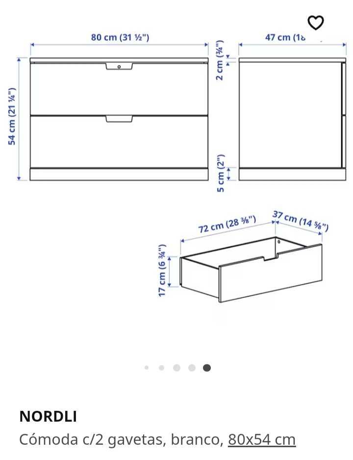 Cómoda 2 gavetas nordli ikea + almofada