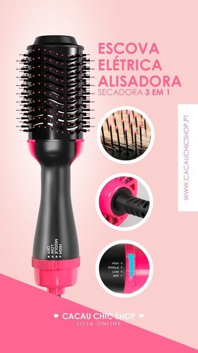 Escova Elétrica Alisadora Secadora 3 em 1