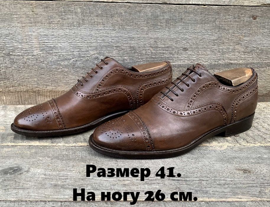 SANTONI р 41 Італія Шкіряні Броги Мужские Коричневые Туфли Оксфорды