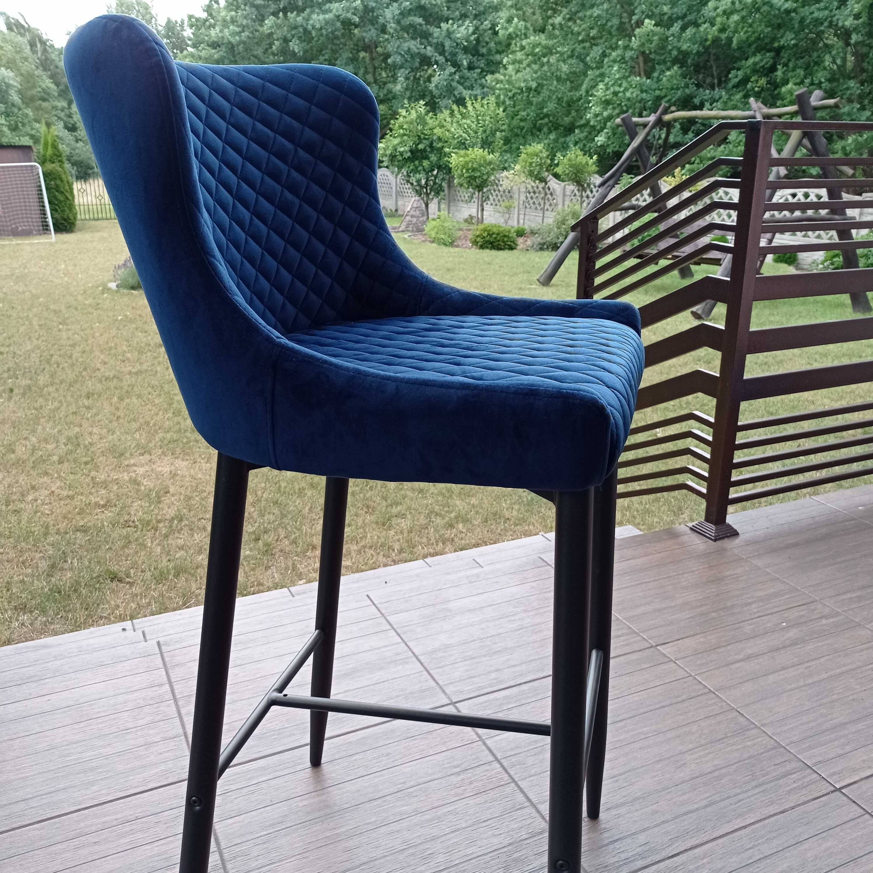 Krzesło barowe niebieskie welur