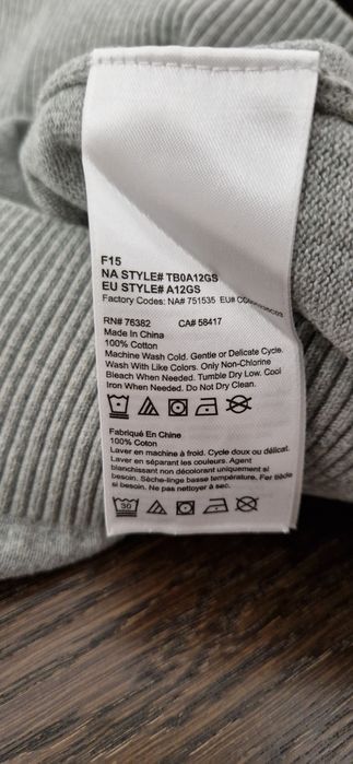 Sweter r. M męski TIMBERLAND w serek długi rękaw szary 100% bawełna