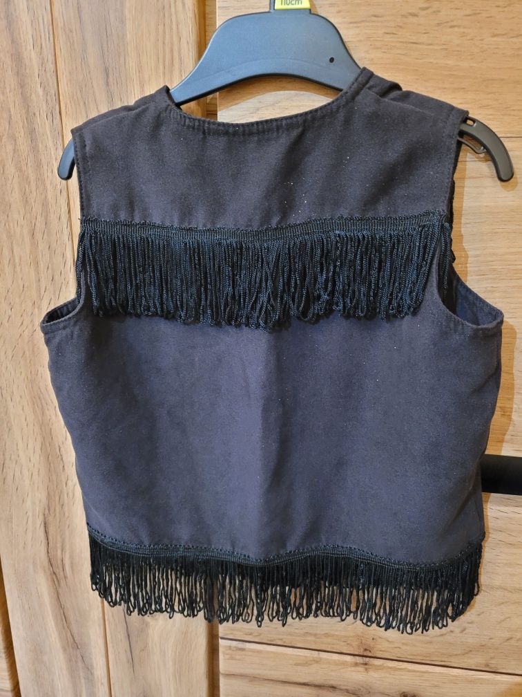 Kamizelka H&M zamsz czarna frędzle