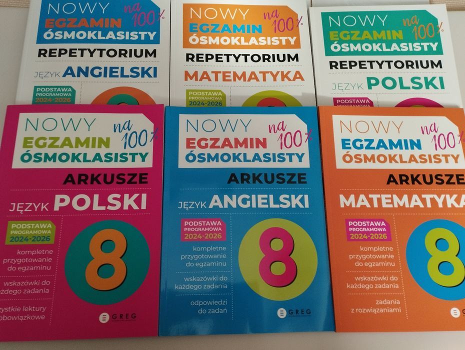 6XNowy Egzamin Ósmoklasisty Arkusze Repetytoria Polski Matematyka Greg